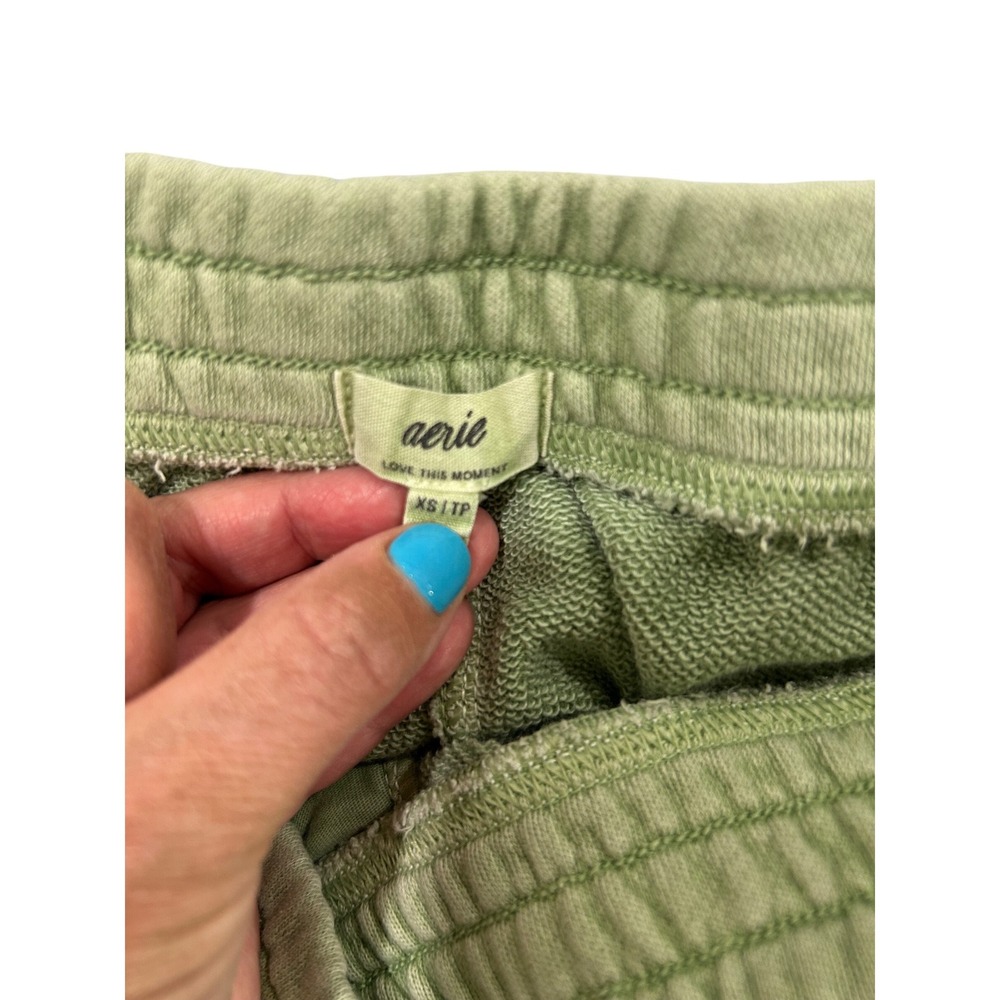 Aerie Sage Green Wide Leg Seamed Sweatpants XS Smocked Waist Lounge Pants - Picture 2 of 2